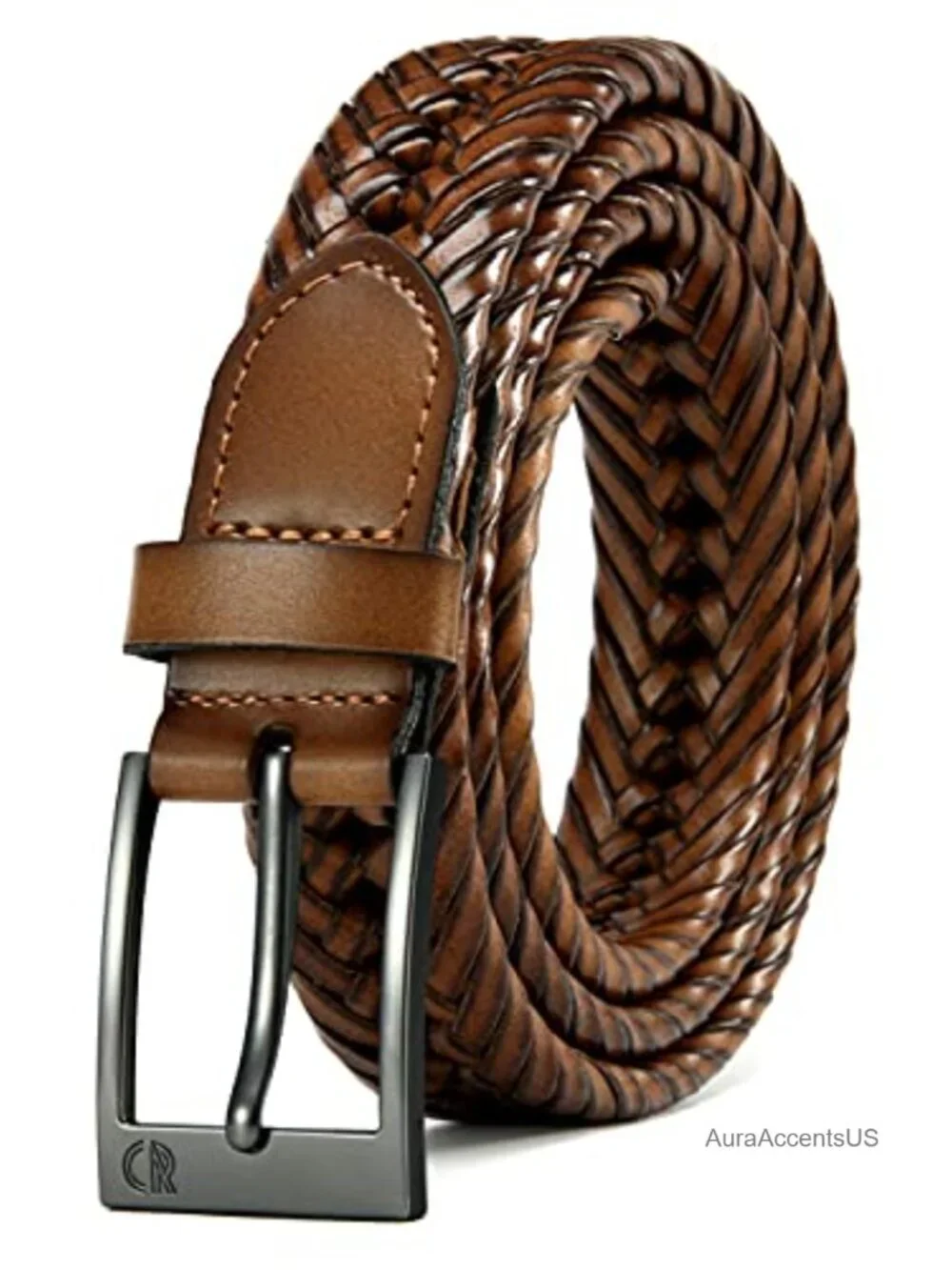 Genuine Leather Woven Braided Belt - Adjustable, Dress & Casual